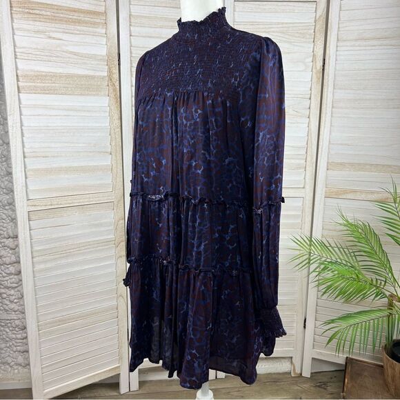 Karlie Smocked Shirred Babydoll Mini Dress Large - Picture 7 of 11